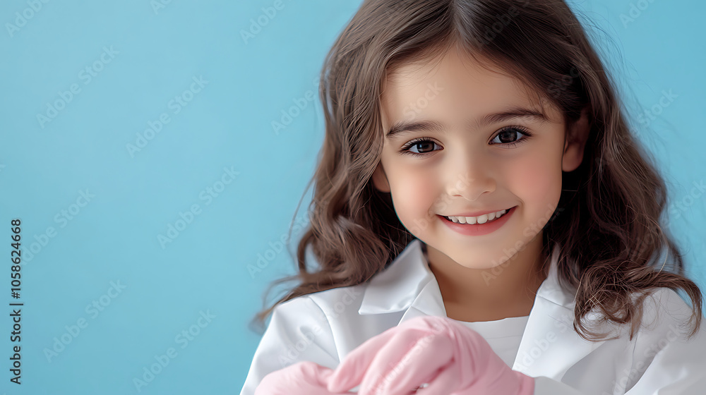 A young girl wearing medical doctor's gloves A young girl wearing medical doctor's gloves