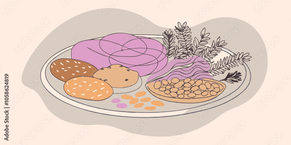 Balanced Meal A colorful plate showing labgrown meat paired with various vegetables grains and legumes demonstrating how it can complement a balanced diet. Balanced Meal A colorful plate showing labgrown meat paired with various vegetables grains and legumes demonstrating how it can complement a balanced diet.