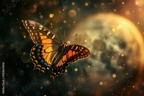 beautiful butterfly sits on planet earth, earth day