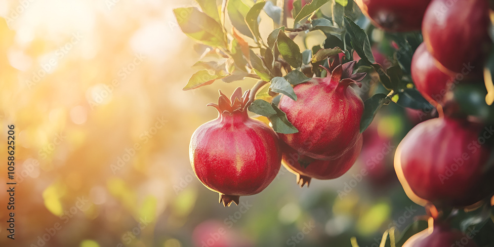 3D Ripe Pomegranates on Tree Branch on Transparent Background 3D Ripe Pomegranates on Tree Branch on Transparent Background