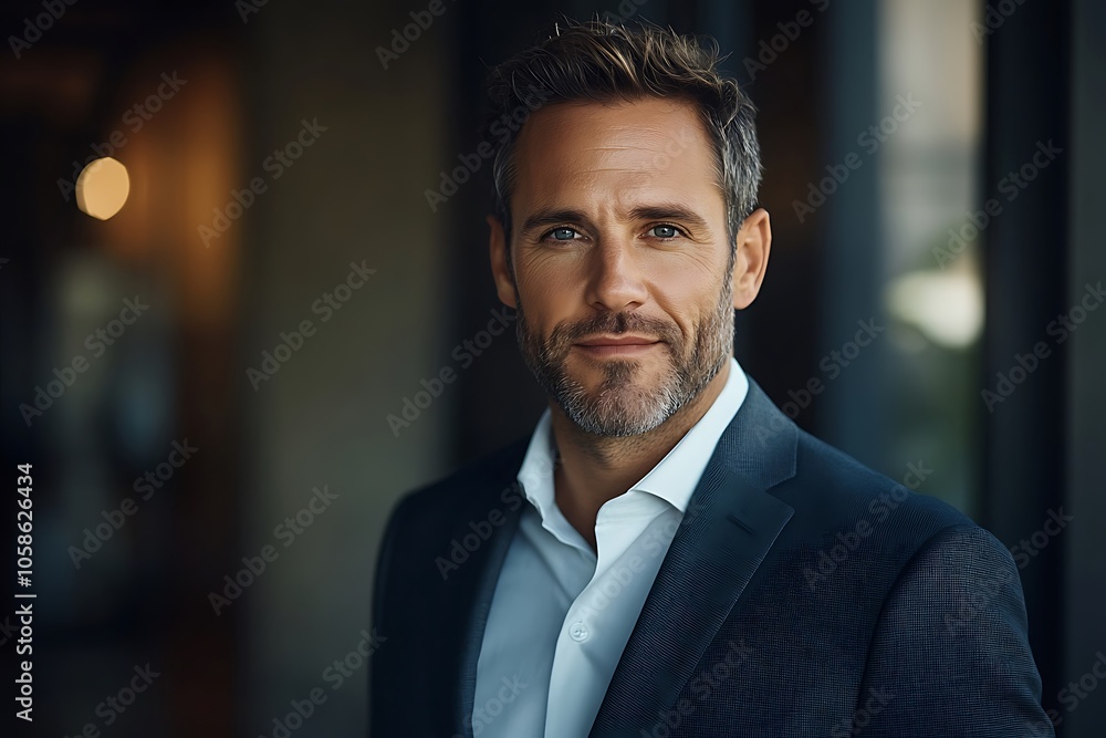 Confident Businessman in Navy Blue Suit Headshot Confident Businessman in Navy Blue Suit Headshot