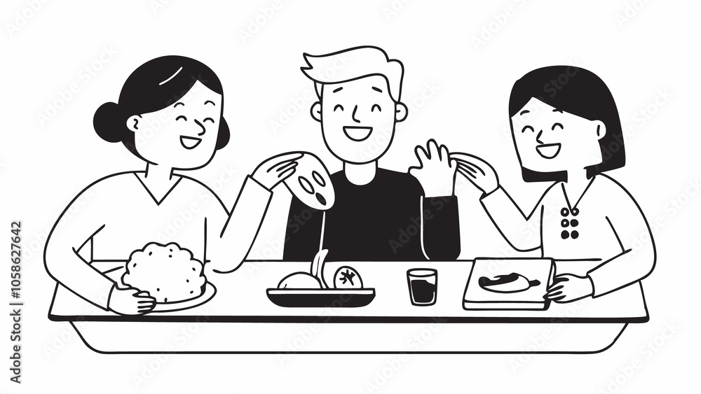 Happy Family Meal A family gathering around a table filled with various dishes made from cultured meat portraying it as a wholesome and delicious choice for everyday meals. Happy Family Meal A family gathering around a table filled with various dishes made from cultured meat portraying it as a wholesome and delicious choice for everyday meals.