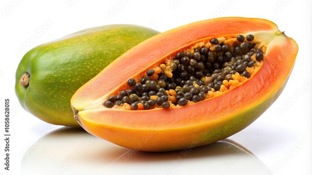 Ripe papaya against white background in forced perspective Ripe papaya against white background in forced perspective