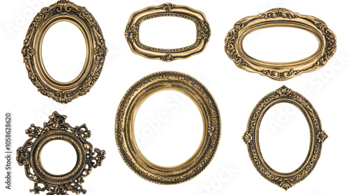 Antique Gold Oval Frames Collection Isolated on White Background Generative AI