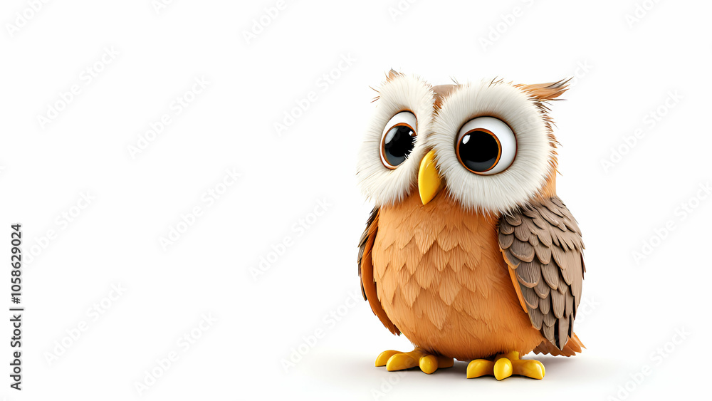 Obraz premium A 3D Cartoon Owl with Large Eyes and Soft Brown Feathers