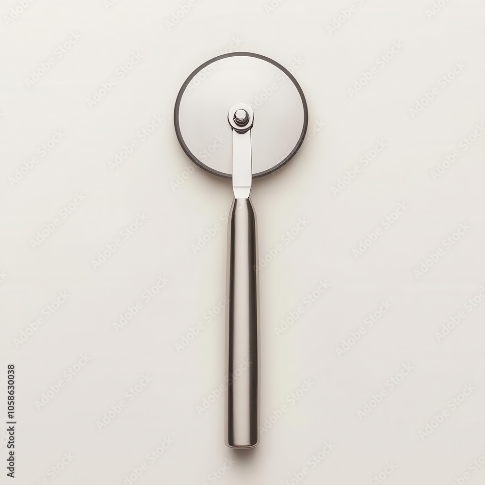 a pizza cutter wheel, kitchen utensil, realistic, stainless steel, isolated on white background a pizza cutter wheel, kitchen utensil, realistic, stainless steel, isolated on white background
