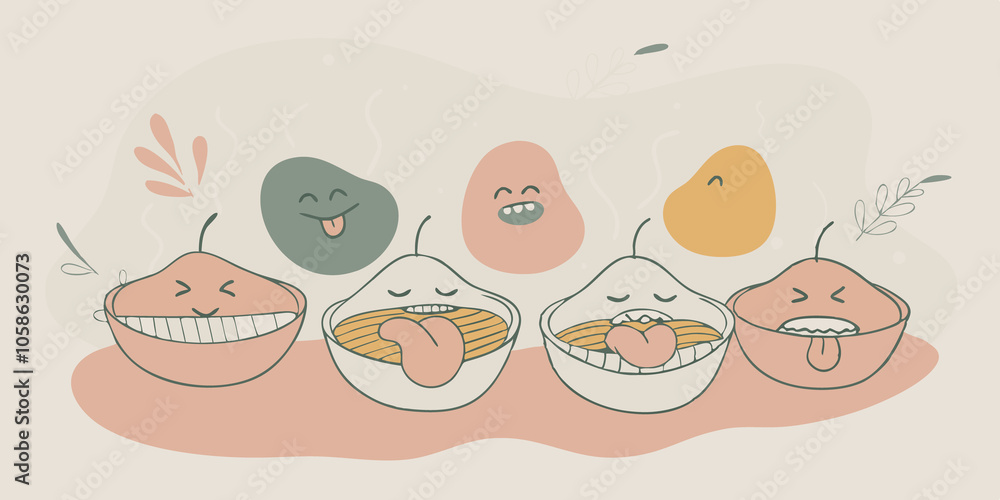 © DigitalSpace - Taste Buds Animation Cartoonstyle taste buds looking thrilled while experiencing different flad samples of labgrown and traditional meat emphasizing their reactions.