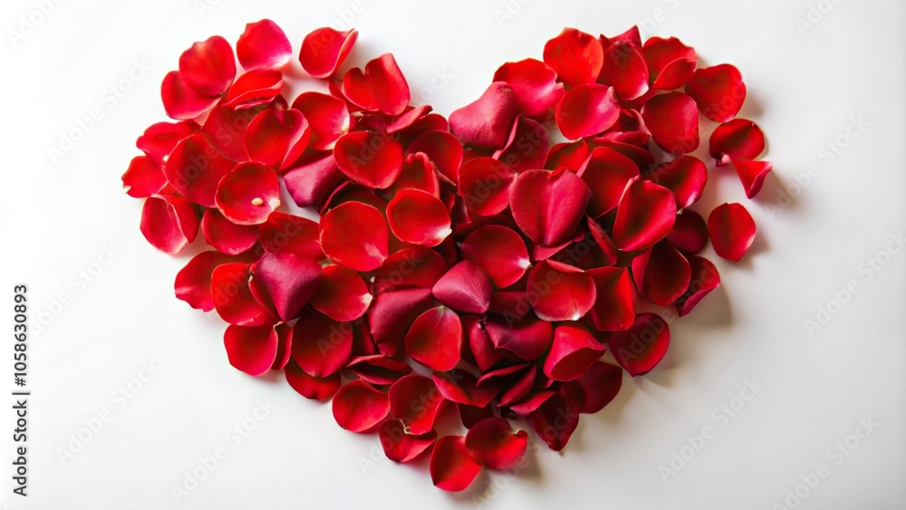 Romantic red rose petals arranged in the shape of a heart on a white surface, macro Romantic red rose petals arranged in the shape of a heart on a white surface, macro