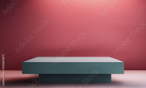 Modern display stand on dark background for product presentation. 3D rendering.