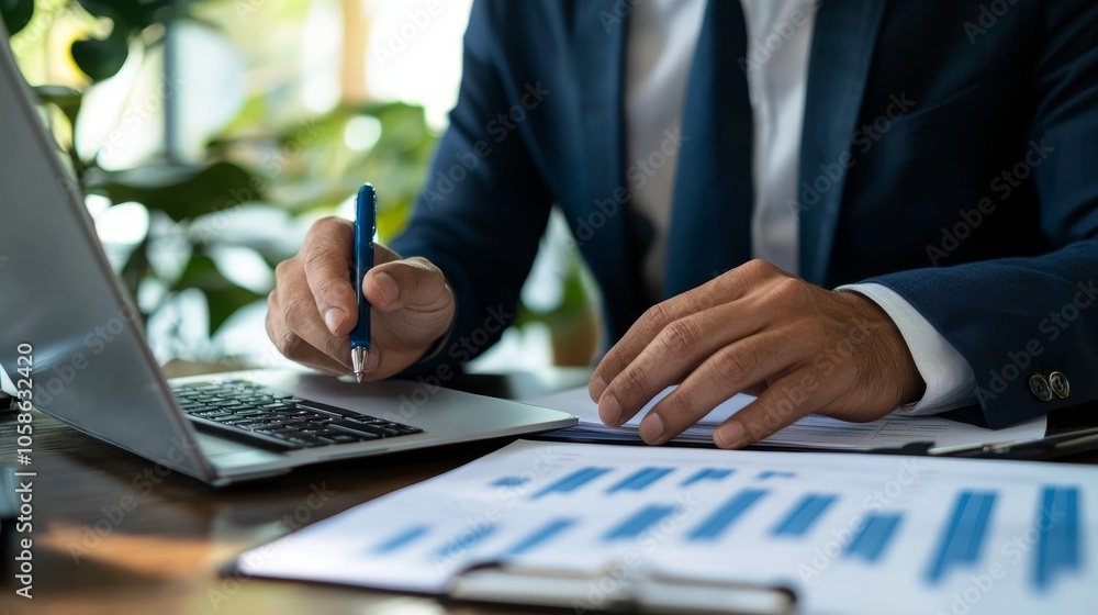 Close-up of a fintech professional utilizing ai to analyze risk factors associated with investment strategies in a meeting Close-up of a fintech professional utilizing ai to analyze risk factors associated with investment strategies in a meeting