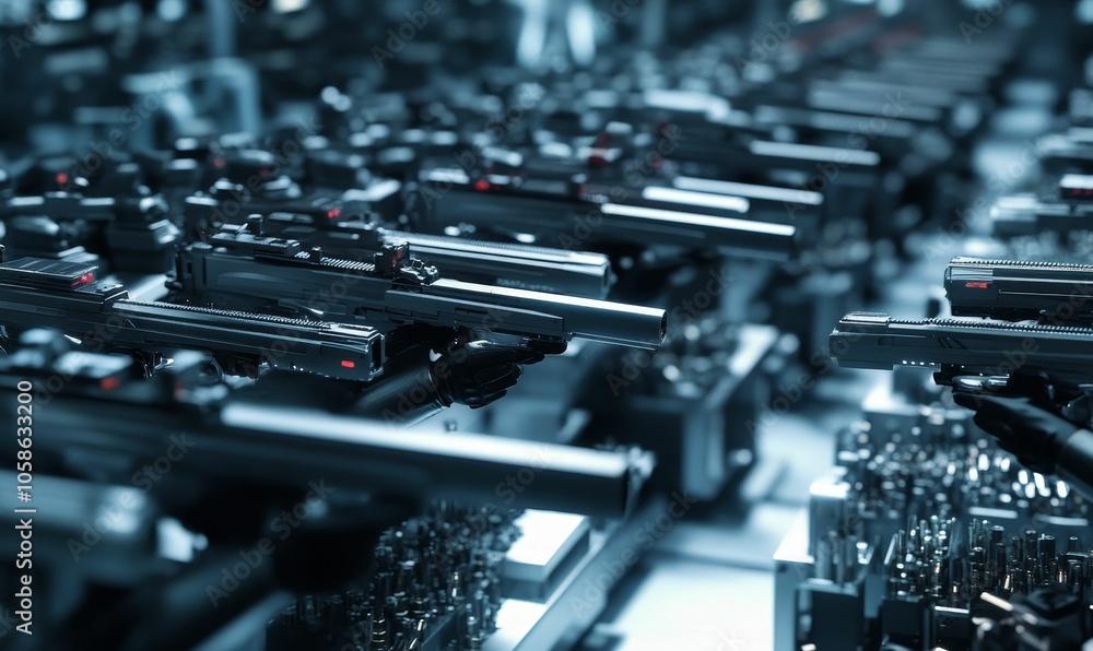 Obraz premium Futuristic guns on an assembly line.