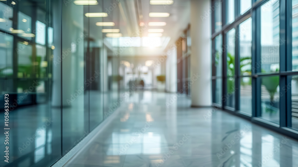 A modern office with a long corridor and a defocused room background, ideal for business presentations or corporate wallpaper. A modern office with a long corridor and a defocused room background, ideal for business presentations or corporate wallpaper.