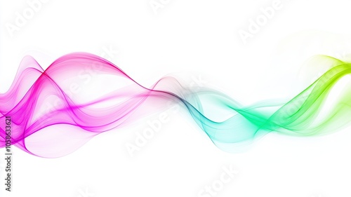 Abstract Pink and Green Wave Flow on White, Minimalist abstract flow of pink and green waves on a white background, creating a soft and airy effect perfect for modern design.