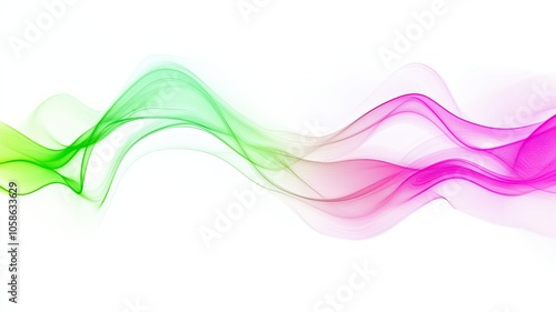 Abstract Pink and Green Wave Flow on White, Minimalist abstract flow of pink and green waves on a white background, creating a soft and airy effect perfect for modern design.