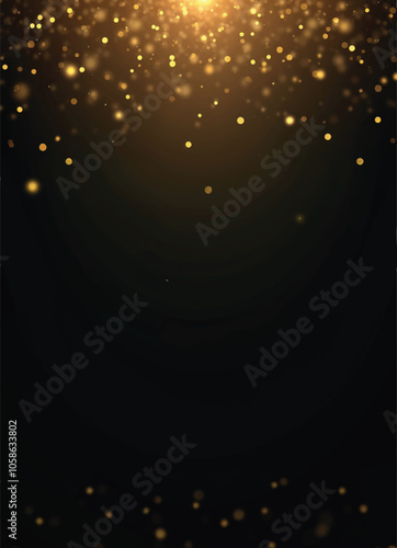 elegant vector of a dark background with gold glitters and sparkles with lights shining from top