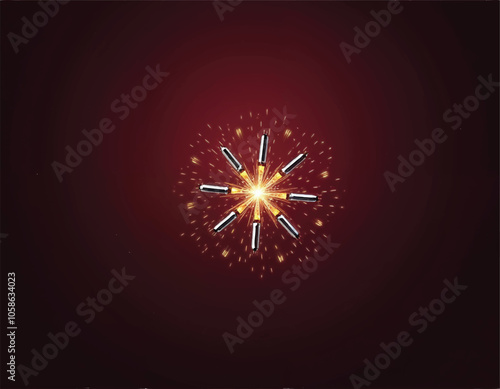 vector of a star shapes firecrackers with fireworks and sparklers that is sparks on a red background