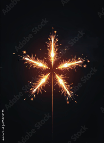 vector of a star shaped fireworks and sparklers in the sky with sparks and bokeh lights on it