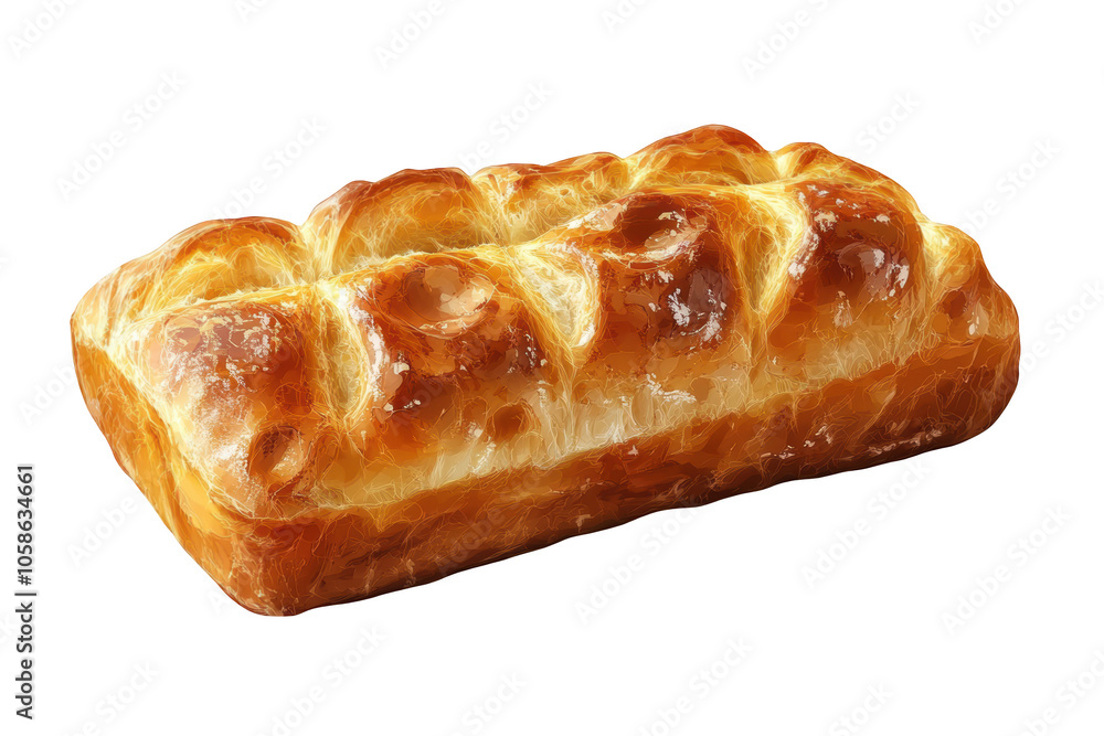 Baked baguette with crisp crust, PNG isolated on transparent background, white background. Baked baguette with crisp crust, PNG isolated on transparent background, white background.