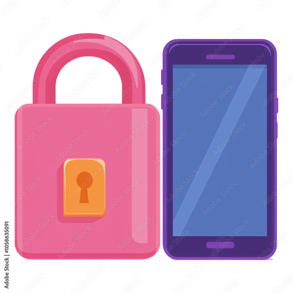 A colorful illustration of a smartphone alongside a padlock, symbolizing mobile security and data protection. A colorful illustration of a smartphone alongside a padlock, symbolizing mobile security and data protection.