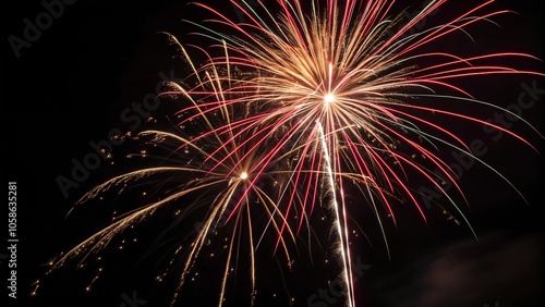 Firework bursts against black sky on New Year’s Eve