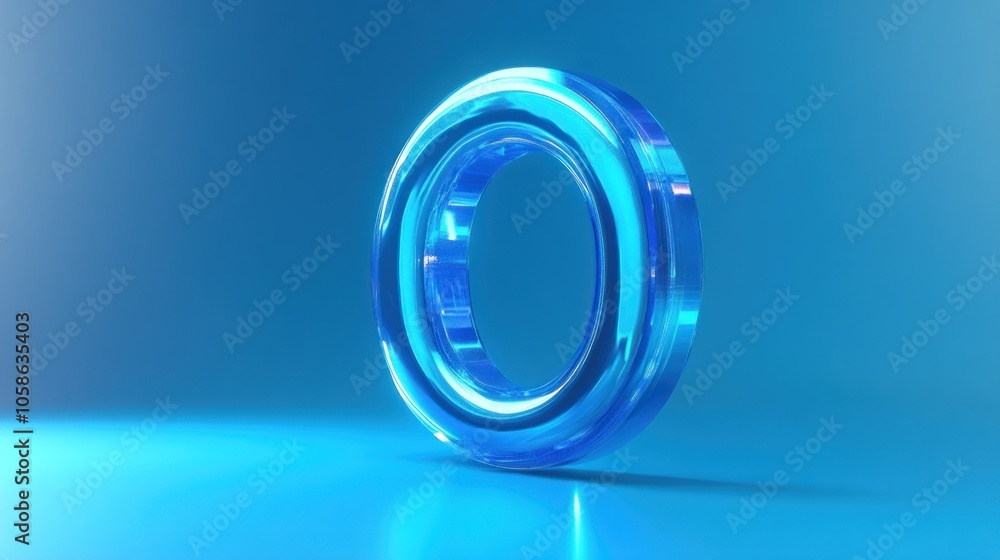A 3D rendering of a glass ring with a blue gradient, reflecting on a blue surface. A 3D rendering of a glass ring with a blue gradient, reflecting on a blue surface.