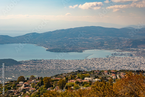 Panoramic view of the city of Volos from the traditional village Makrinitsa, Pelion, Greece photo