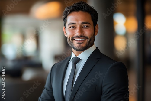 Confident Businessman in Navy Suit Smiling in Office1 photo