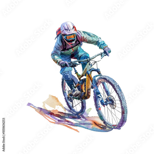 mountain biking downhill vector illustration in watercolor style