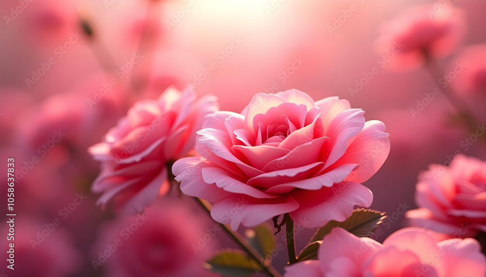 Detalle de flor rosa en un jardín. Imagen romántica, soñadora, preciosa Detalle de flor rosa en un jardín. Imagen romántica, soñadora, preciosa