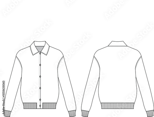 drop shoulder long sleeve collared buttoned ribbed hem  cuff slouchy loose jacket cardigan coat template technical drawing flat sketch cad mockup fashion man mens unisex woman design style model 
