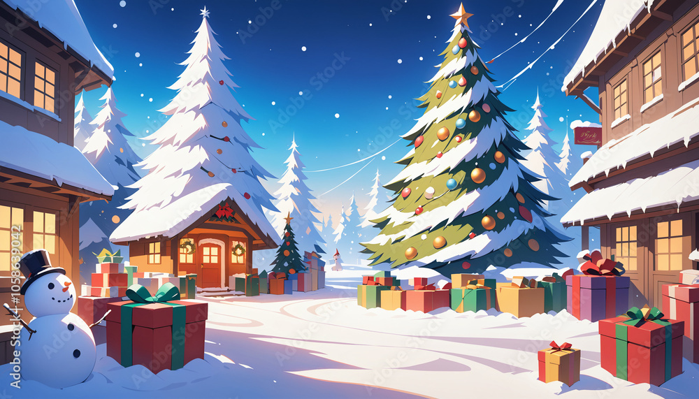 custom made wallpaper toronto digitalSnowy Christmas Village with Gifts and Christmas Trees