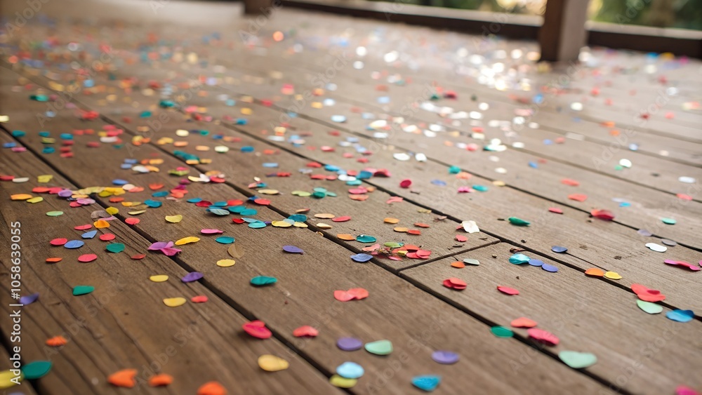 Obraz premium Colorful confetti on floor after New Year's celebration