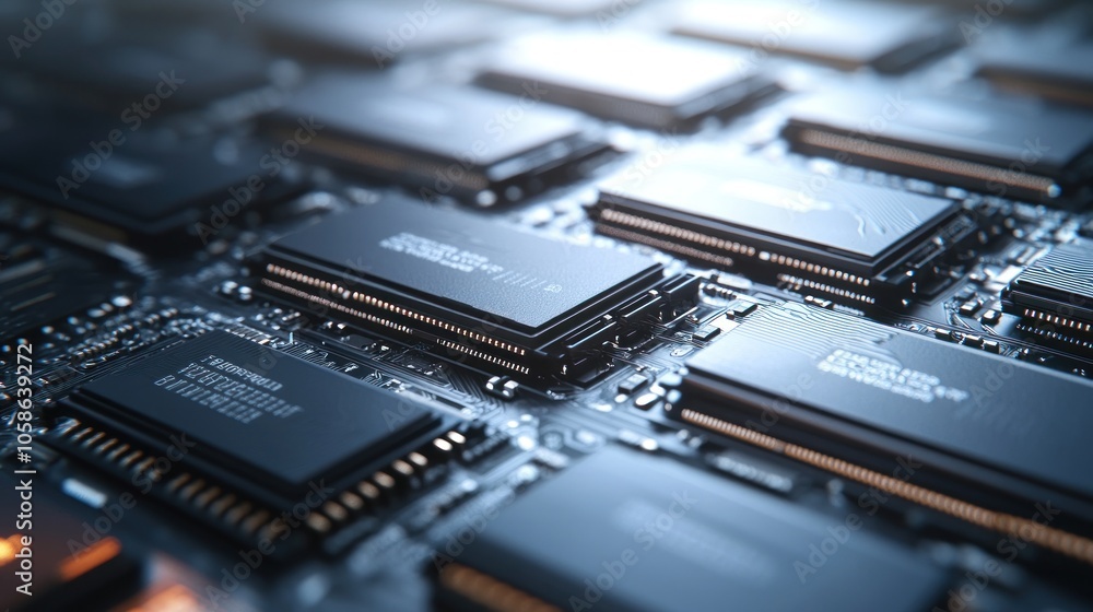Closeup of a Motherboard with Microchips Closeup of a Motherboard with Microchips