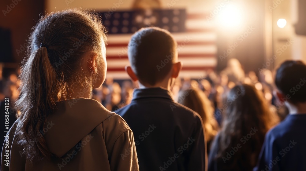 Unity and Respect: School Children Honoring Veterans in Warmly Lit Veterans Day Assembly Unity and Respect: School Children Honoring Veterans in Warmly Lit Veterans Day Assembly