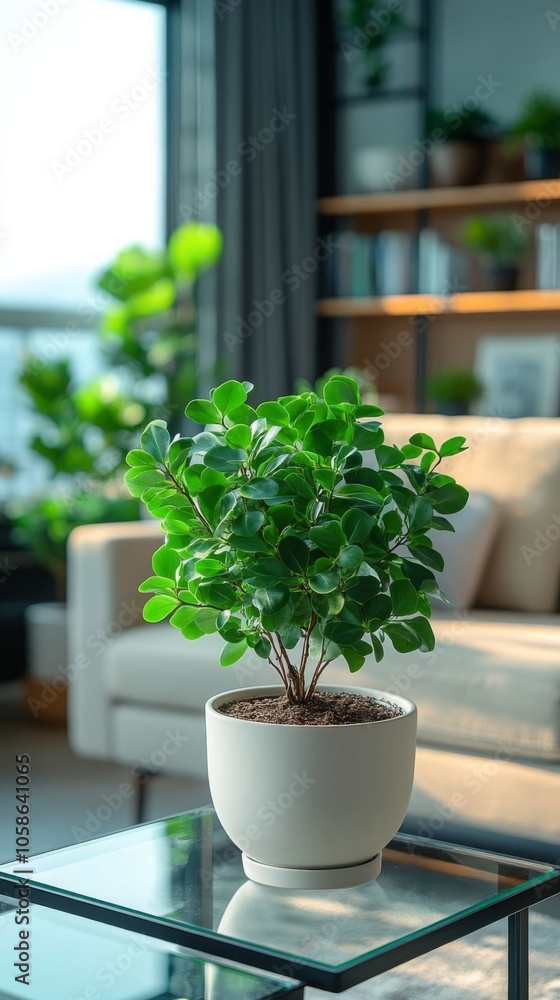 Jade plant in a vibrant living room. Jade plant in a vibrant living room.