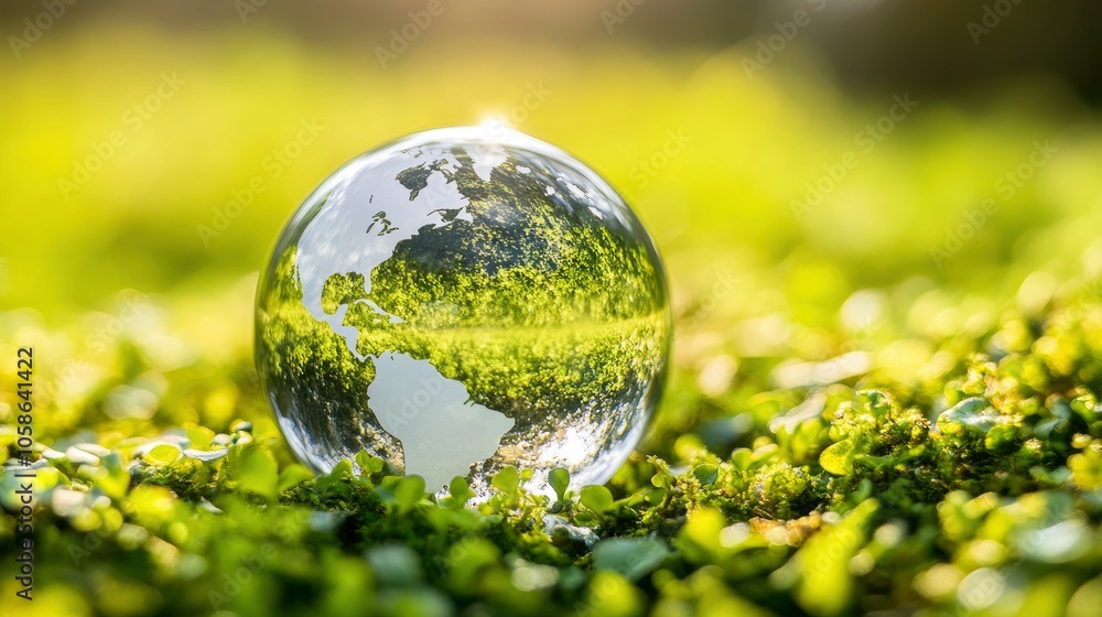Glass Earth Globe on Green Grass Glass Earth Globe on Green Grass