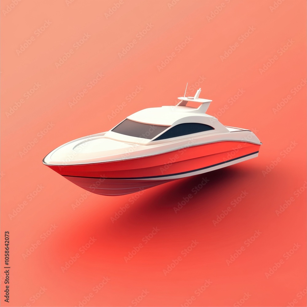 Sleek and Stylish Yacht on a Vibrant Coral Background Sleek and Stylish Yacht on a Vibrant Coral Background