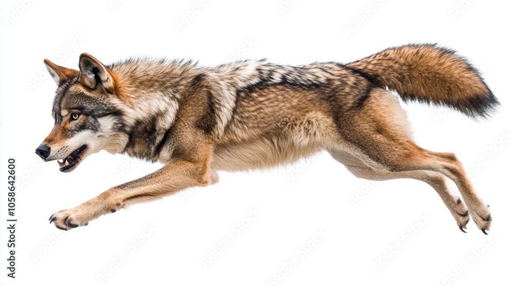 Fototapeta premium wolf attacking,running, jumping,action pose,tattoo, White background