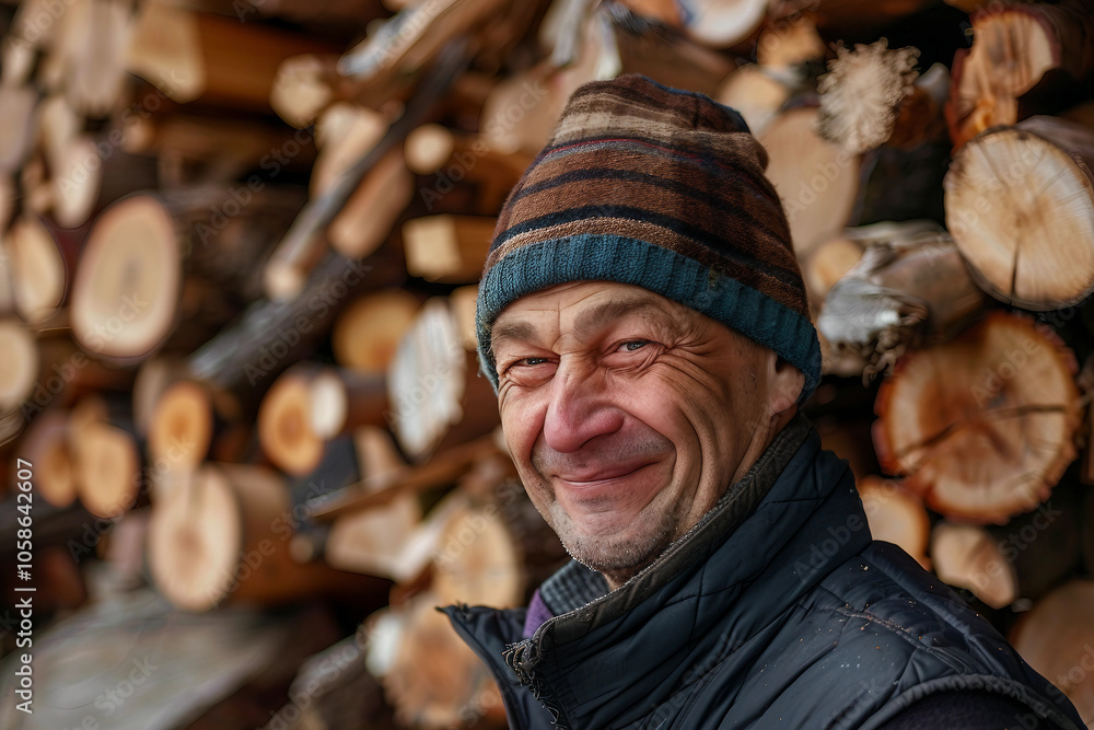 Generative AI image of a handsome virile bearded woodcutter at work in a traditional woodworking workshop Generative AI image of a handsome virile bearded woodcutter at work in a traditional woodworking workshop