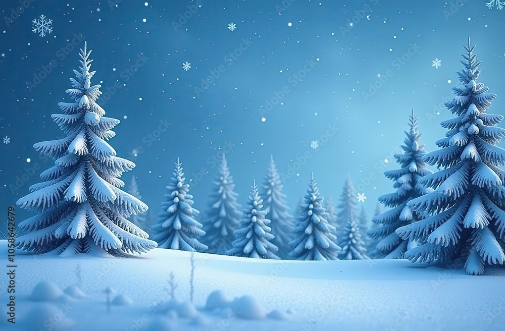 Blue winter theme with a large snowflake over a snowy forest setting, ideal for winter and New Year's designs, featuring ample copy space image Blue winter theme with a large snowflake over a snowy forest setting, ideal for winter and New Year's designs, featuring ample copy space image
