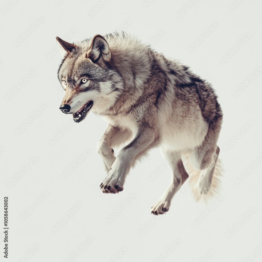 Obraz premium wolf attacking,running, jumping,action pose,tattoo, White background