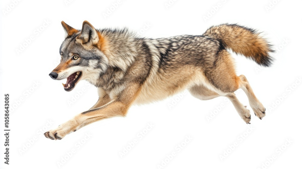 Obraz premium wolf attacking,running, jumping,action pose,tattoo, White background