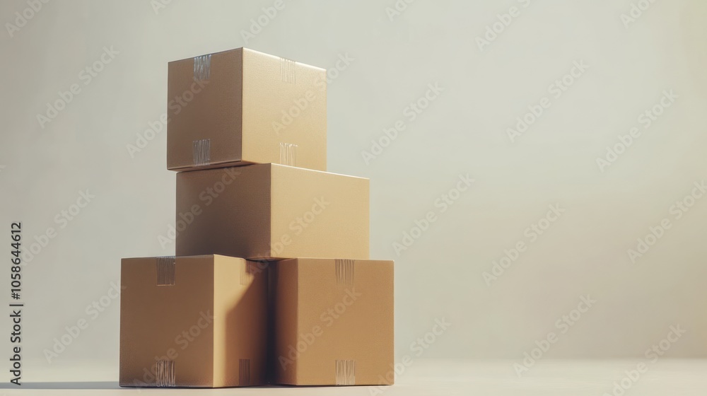 Stack of four cardboard boxes on a light background. Stack of four cardboard boxes on a light background.