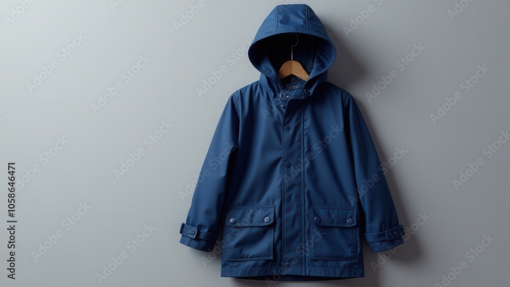 Elegant raincoat with sturdy, weatherproof material, large hood, and quality seams. Soft lighting emphasizes the clean silhouette, refined stitching, and modern design on a neutral background. Elegant raincoat with sturdy, weatherproof material, large hood, and quality seams. Soft lighting emphasizes the clean silhouette, refined stitching, and modern design on a neutral background.