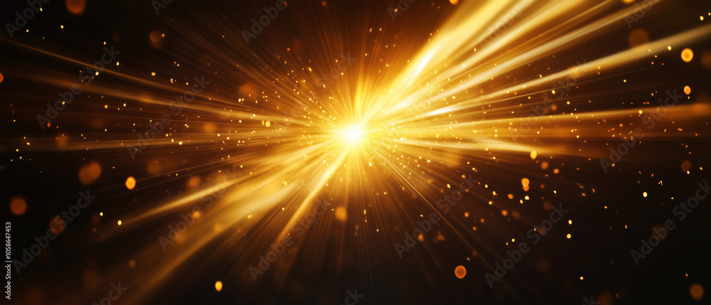 Radiant burst of golden light with sparkling particles, Abstract banner Radiant burst of golden light with sparkling particles, Abstract banner