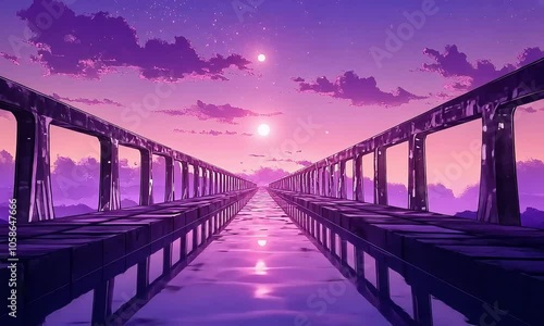 Wallpaper Mural Endless Bridge Over Reflective Water at Sunset illustration cartoon with ai generated.
 Torontodigital.ca