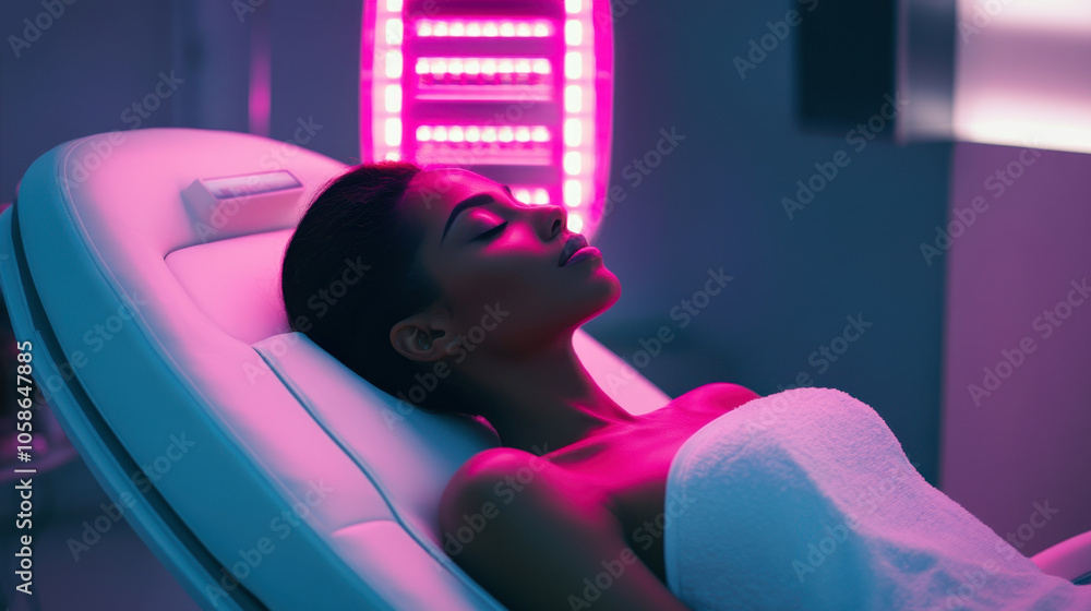 Futuristic beauty treatment with led therapy in modern skincare salon featuring robotic technology Futuristic beauty treatment with led therapy in modern skincare salon featuring robotic technology