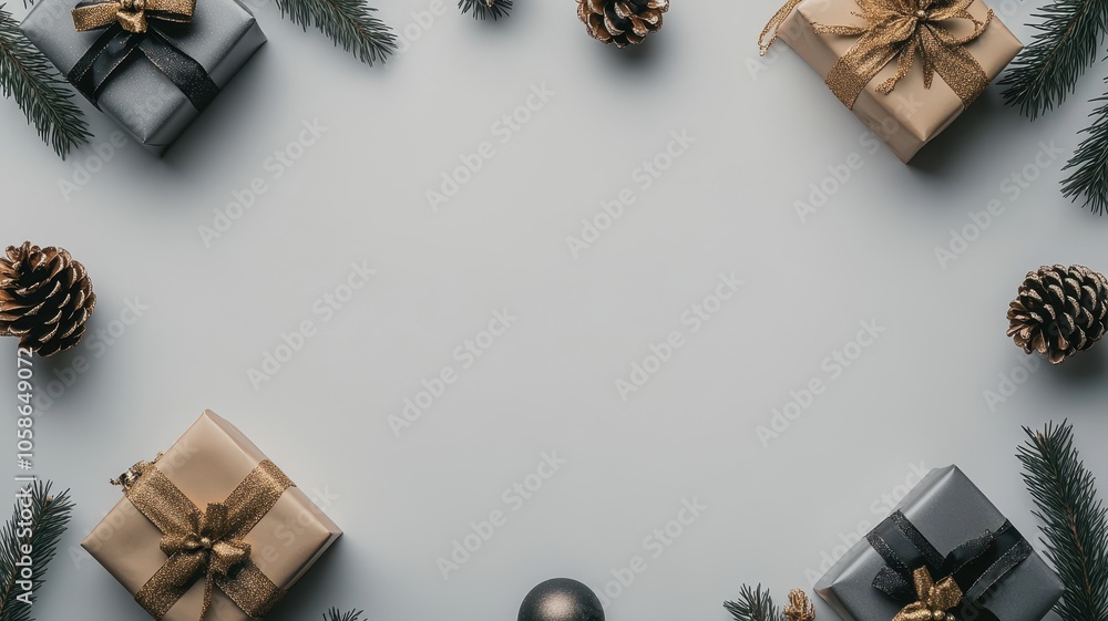 Merry Christmas with bauble balls,realistic gifts box and Happy New Year,Christmas poster, greeting cards,Flat lay,Holiday composition,Vector illustration holiday season card design. Merry Christmas with bauble balls,realistic gifts box and Happy New Year,Christmas poster, greeting cards,Flat lay,Holiday composition,Vector illustration holiday season card design.
