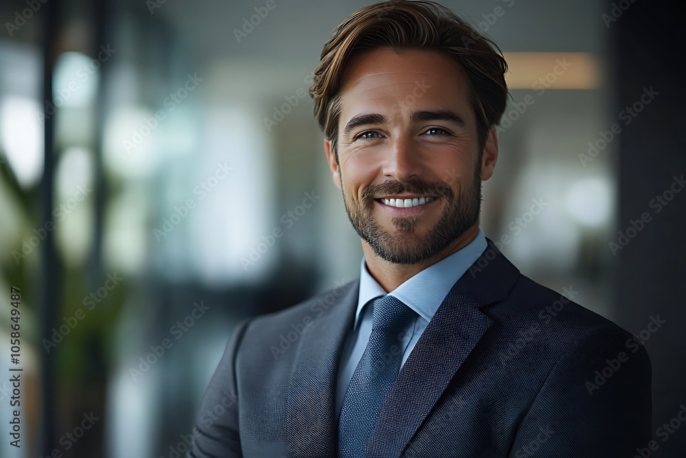 Confident Businessman in Suit Smiling with Determination Confident Businessman in Suit Smiling with Determination