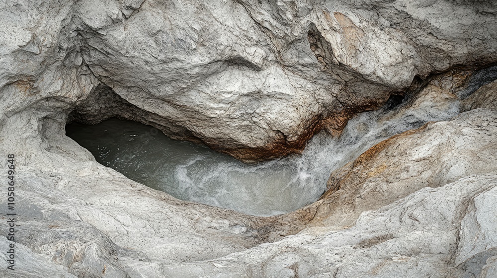 Naklejka premium Water Flowing Through Rocky Canyon